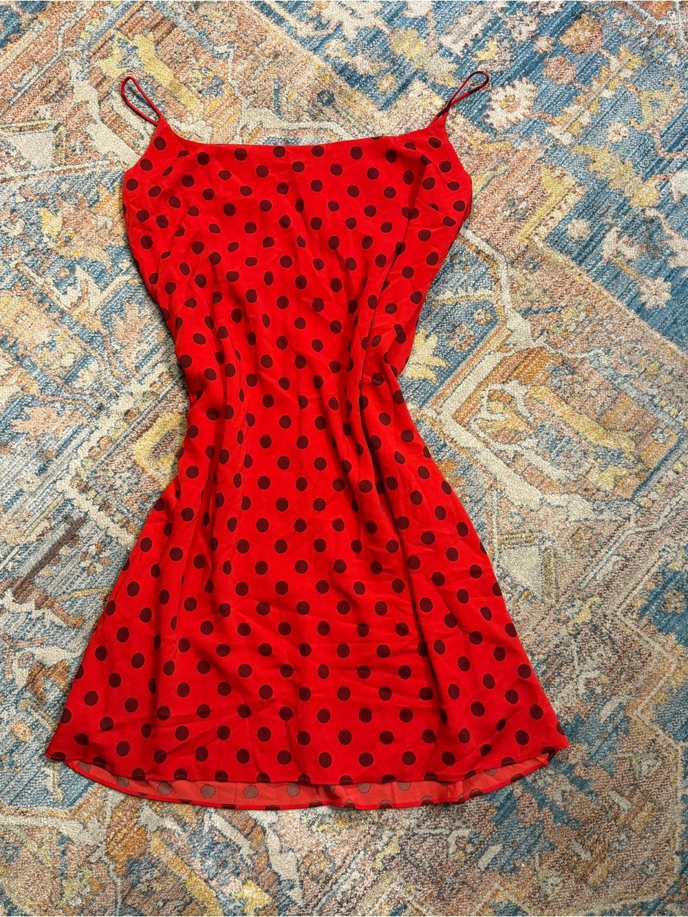 Abercrombie & Fitch Red Dress with Black Polka Dots - Spaghetti Strap Mini